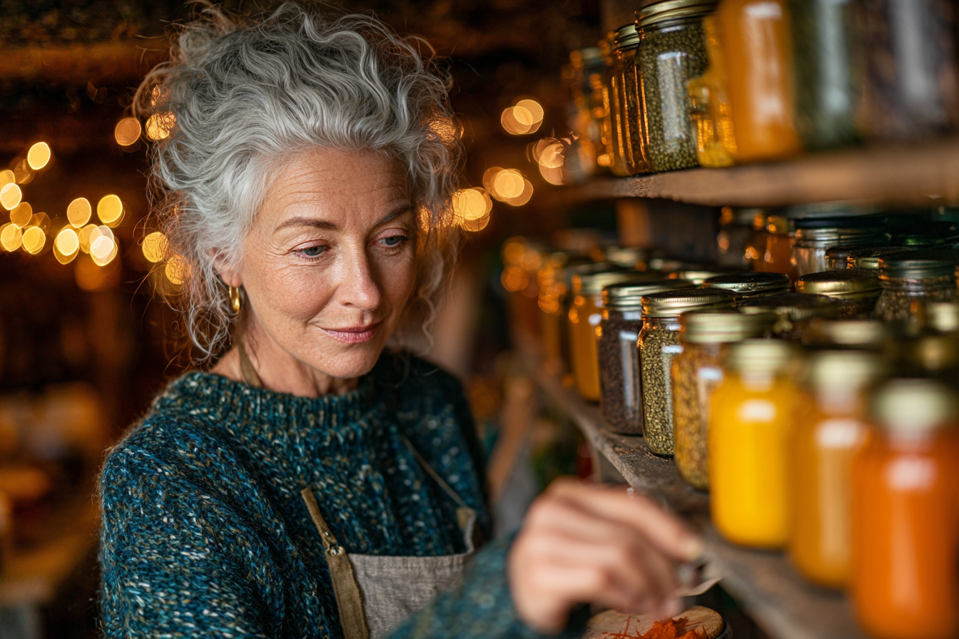 Літня жінка насолоджується здоровим сніданком у саду